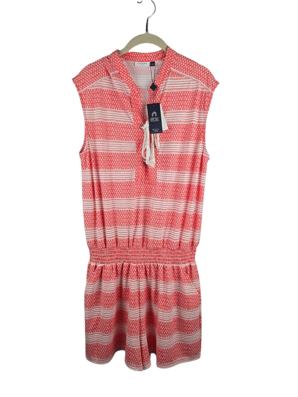 NWT Cabana Life Nantucket Fringe Romper Coral Size Large